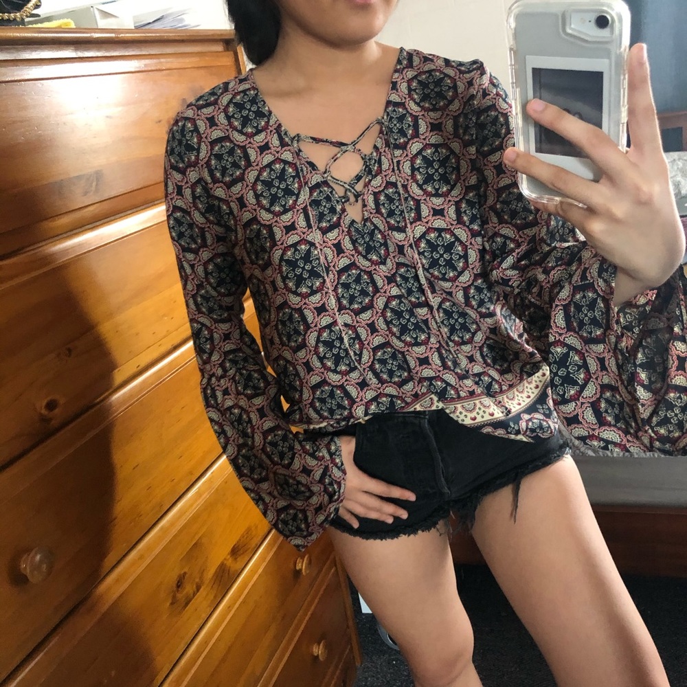 Abercrombie + Fitch Printed Bell Sleeve Top